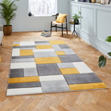 Regis Yellow Grey Geometric Cube Rug for living room