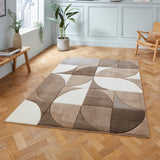 Regis Brown Beige Geometric Leaf Rug for living room