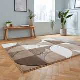 Regis Brown Beige Geometric Leaf Rug for bedroom