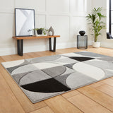 Regis Grey Black Geometric Leaf Rug for living room