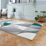 Regis Grey Green Geometric Leaf Rug for bedroom