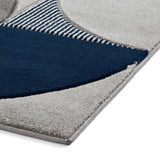 Regis Grey Navy Blue Geometric Leaf Rug