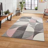 Regis Grey Rose Pink Geometric Leaf Rug for living room