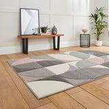 Regis Grey Rose Pink Geometric Leaf Rug for bedroom