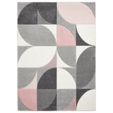 Regis Grey Rose Pink Geometric Leaf Rug from Roseland Furniture