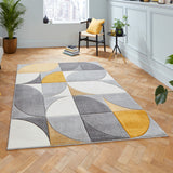 Regis Grey Yellow Geometric Leaf Rug