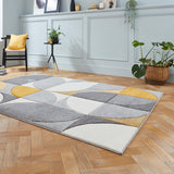 Regis Grey Yellow Geometric Leaf Rug