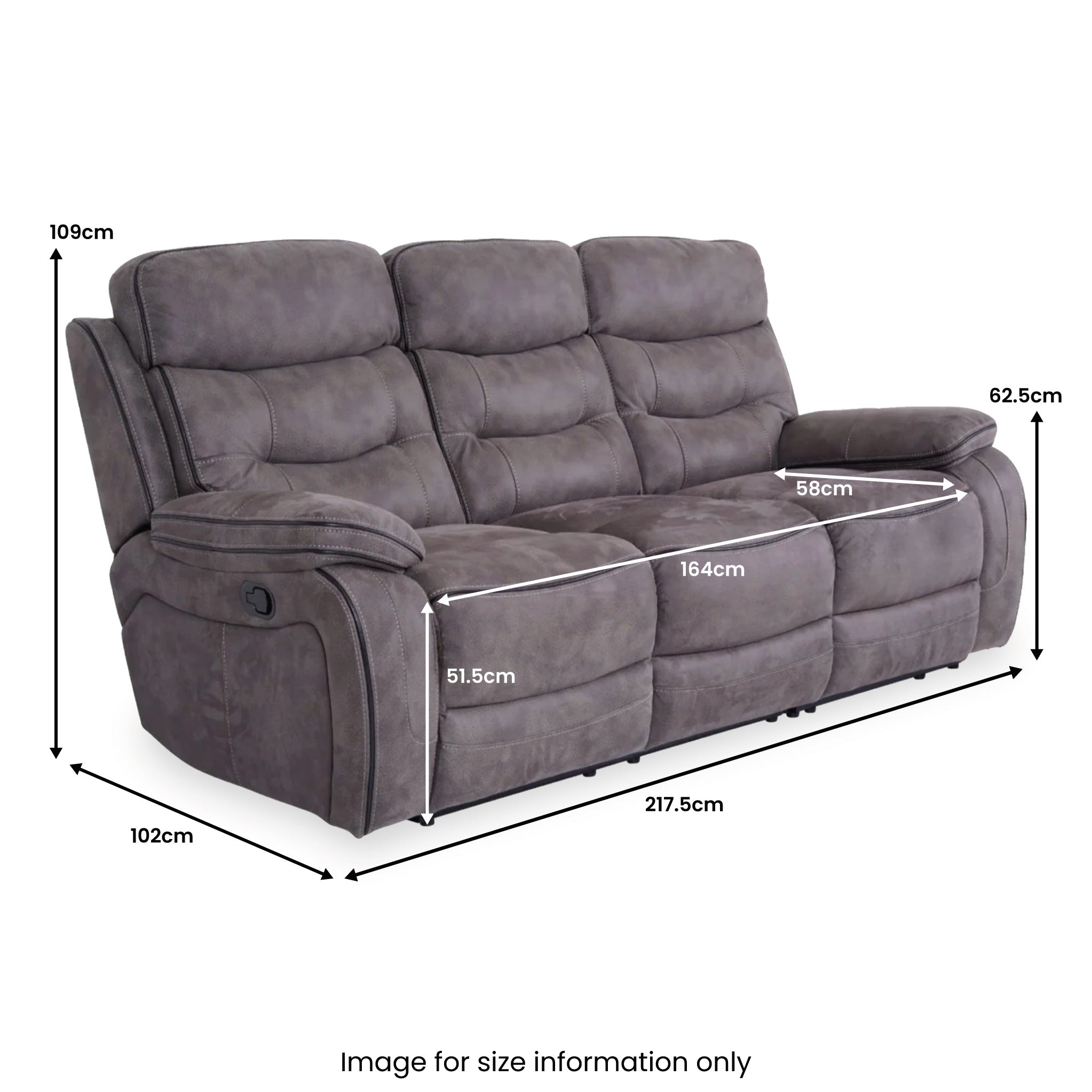 3 seater best sale recliner sofa size