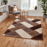 Lennox Brown Beige Geometric Shaggy Rug for living room