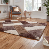 Lennox Brown Beige Geometric Shaggy Rug for bedroom