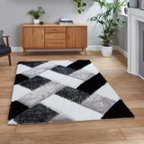 Lennox Black White Geometric Shaggy Rug for living room