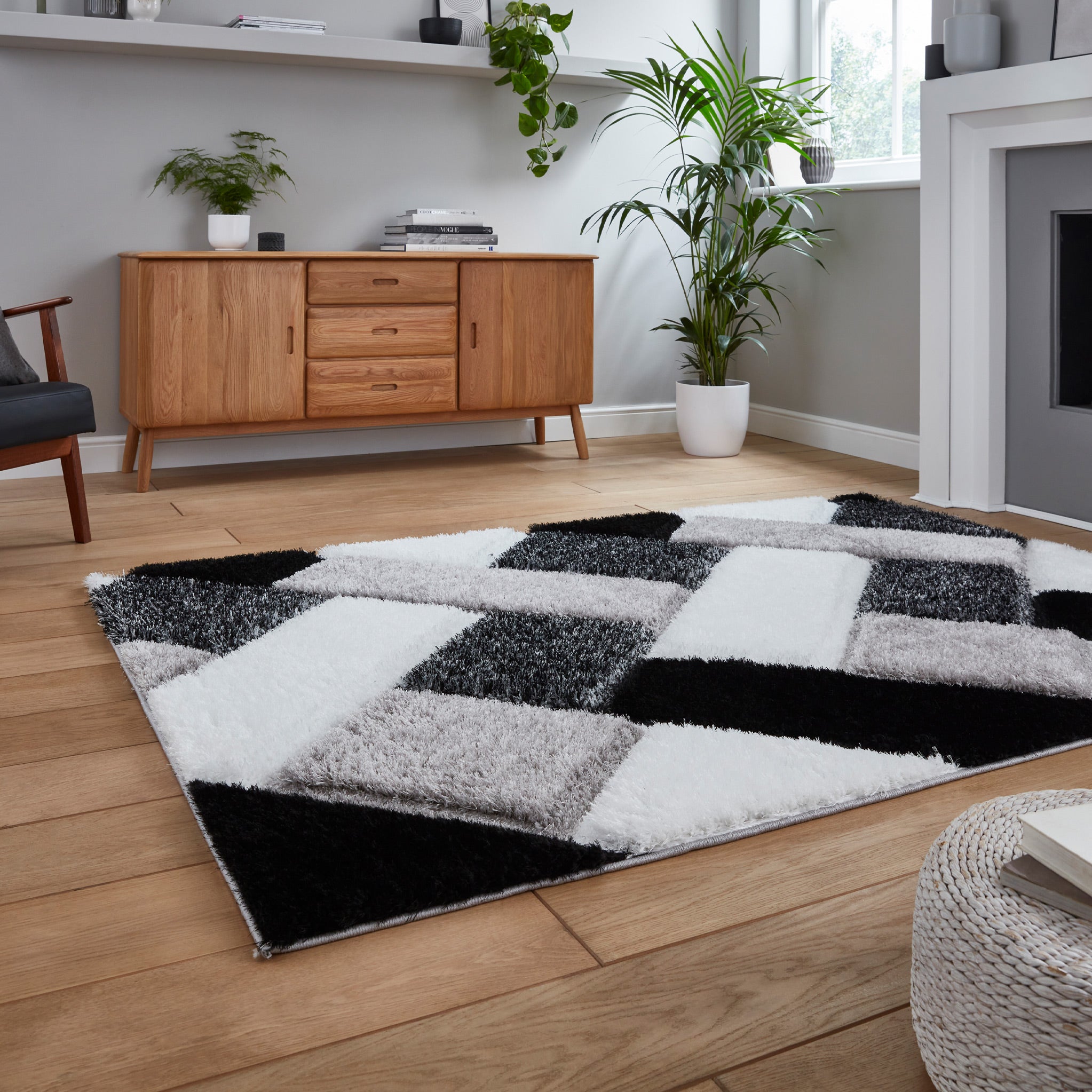 Lennox Abstract Geometric Shaggy Rectangular Rug for Living Room