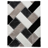 Lennox Black White Geometric Shaggy Rug from Roseland Furniture