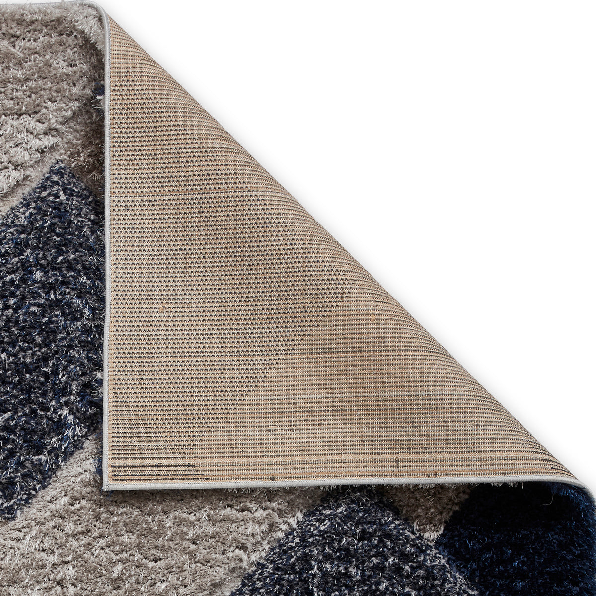 Lennox Navy Grey Geometric Shaggy Rug