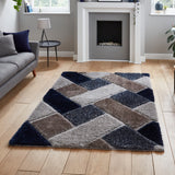 Lennox Navy Grey Geometric Shaggy Rug for living room