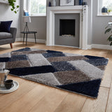 Lennox Navy Grey Geometric Shaggy Rug for bedroom