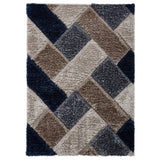 Lennox Navy Grey Geometric Shaggy Rug from Roseland Furniture