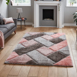 Lennox Pink Grey Geometric Shaggy Rug for bedroom