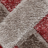 Lennox Red Grey Geometric Shaggy Rug