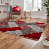 Lennox Red Grey Geometric Shaggy Rug for bedroom