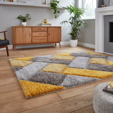 Lennox Yellow Grey Geometric Shaggy Rug for bedroom