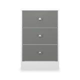 Bennet-3-Drawer-Bedside-Table-Grey-&-White Front1 from Roseland Furniture