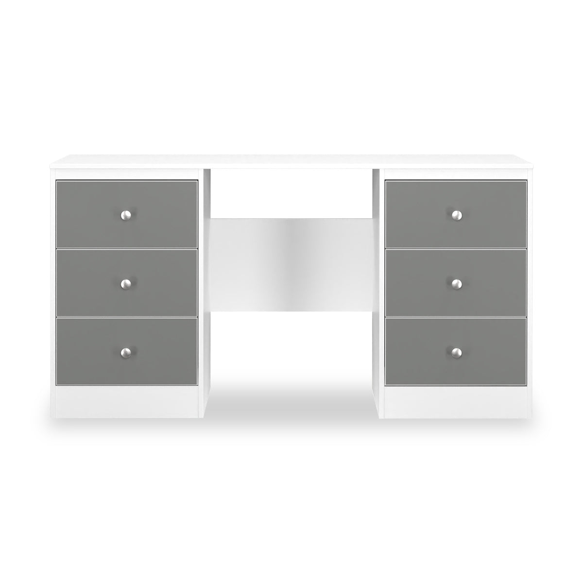 Bennet-6-Drawer-Kneehole-Grey-&-White Front1 from Roseland Furniture