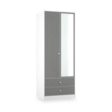 Bennet-Tall-2-Drawer-Mirrored-Wardrobe-Grey-&-White from Roseland Furniture