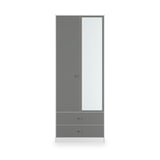 Bennet-Tall-2-Drawer-Mirrored-Wardrobe-Grey-&-White Front1 from Roseland Furniture