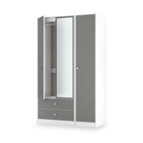 Bennet-Tall-Triple-2-Drawer-Mirrored-Wardrobe-Grey-&-White from Roseland Furniture