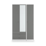 Bennet-Tall-Triple-2-Drawer-Mirrored-Wardrobe-Grey-&-White Front1 from Roseland Furniture