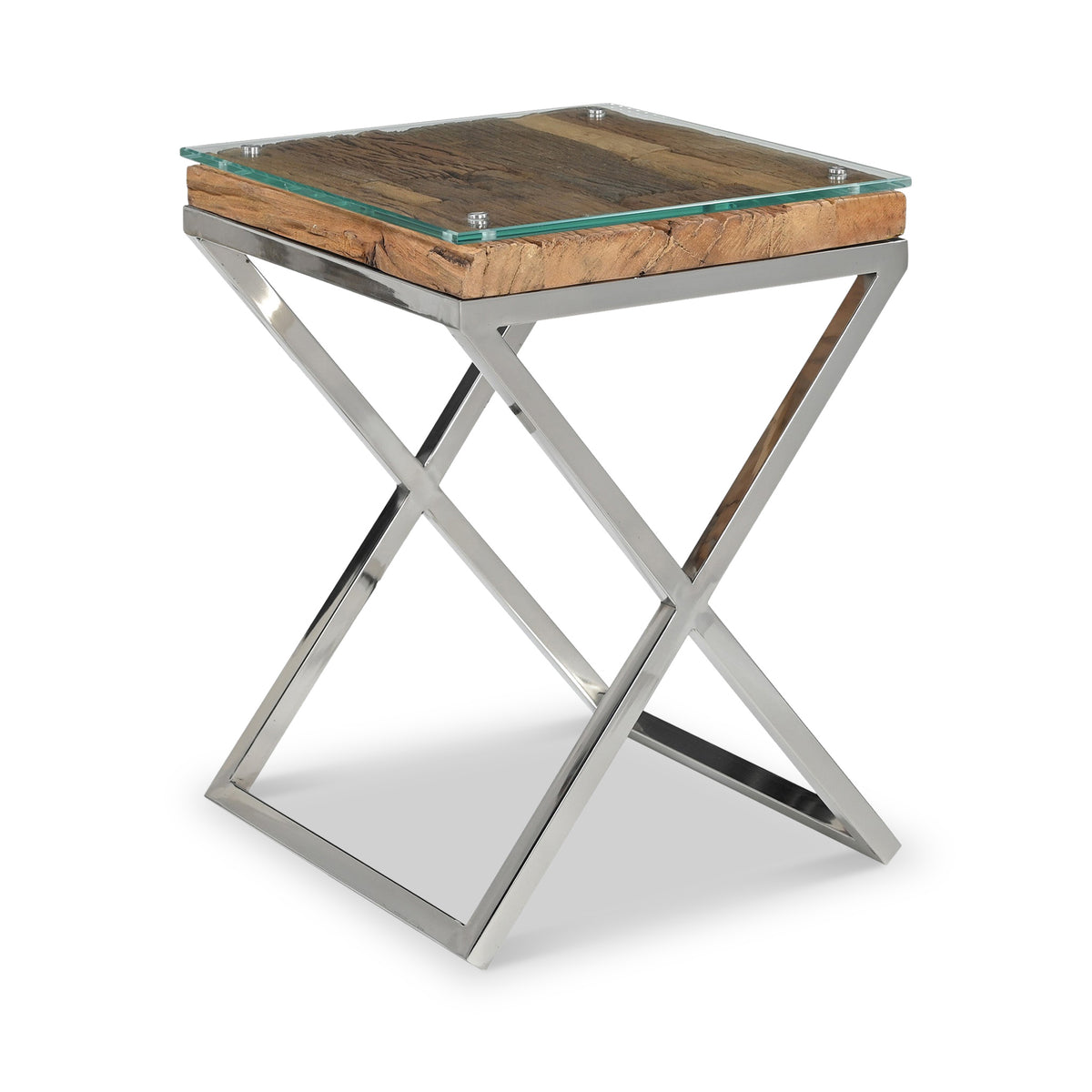 Thatcher Glass Top Reclaimed Wood Side Table from Roseland Furniture