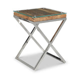 Thatcher Glass Top Reclaimed Wood Side Table from Roseland Furniture