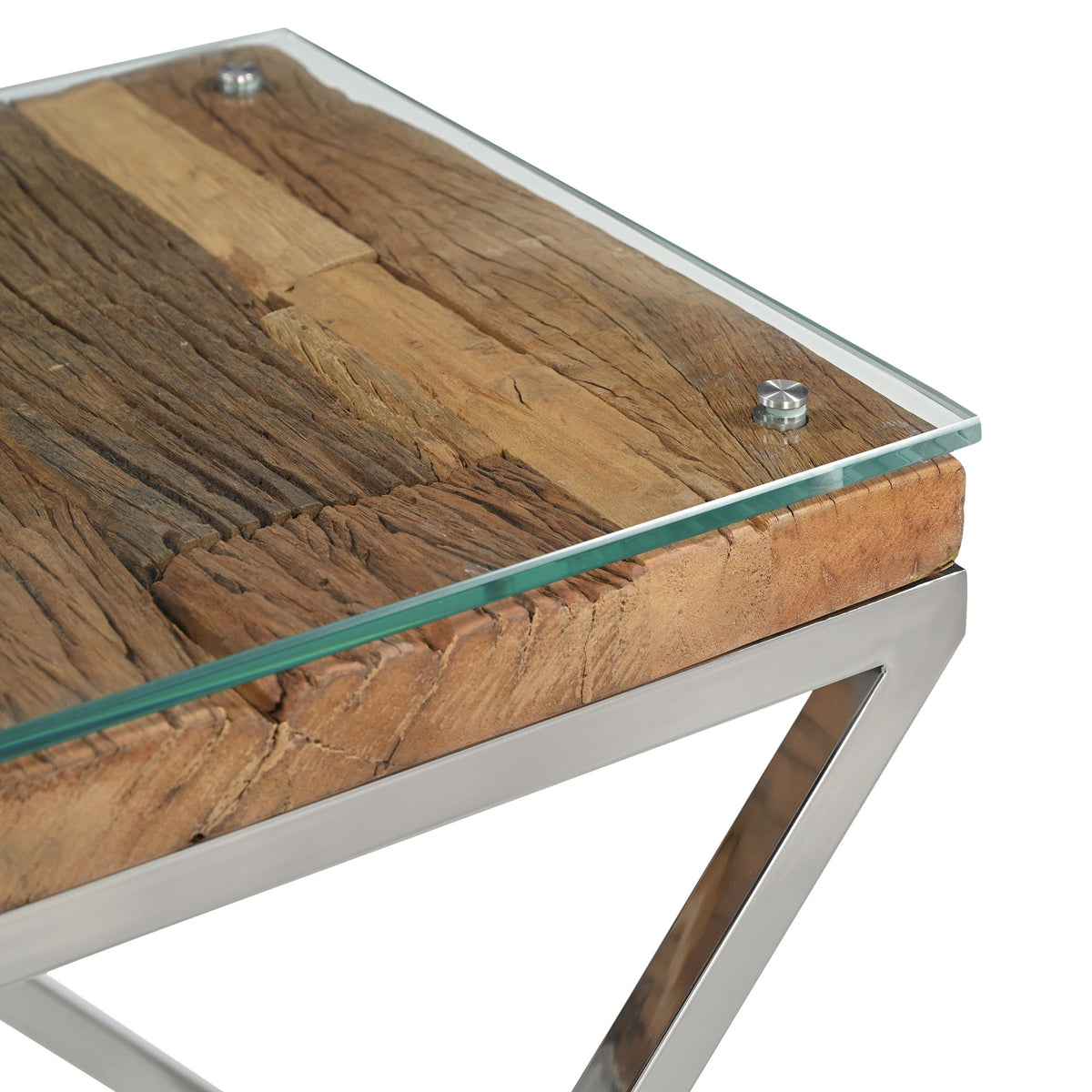 Thatcher Glass Top Reclaimed Wood Side Table from Roseland Furniture