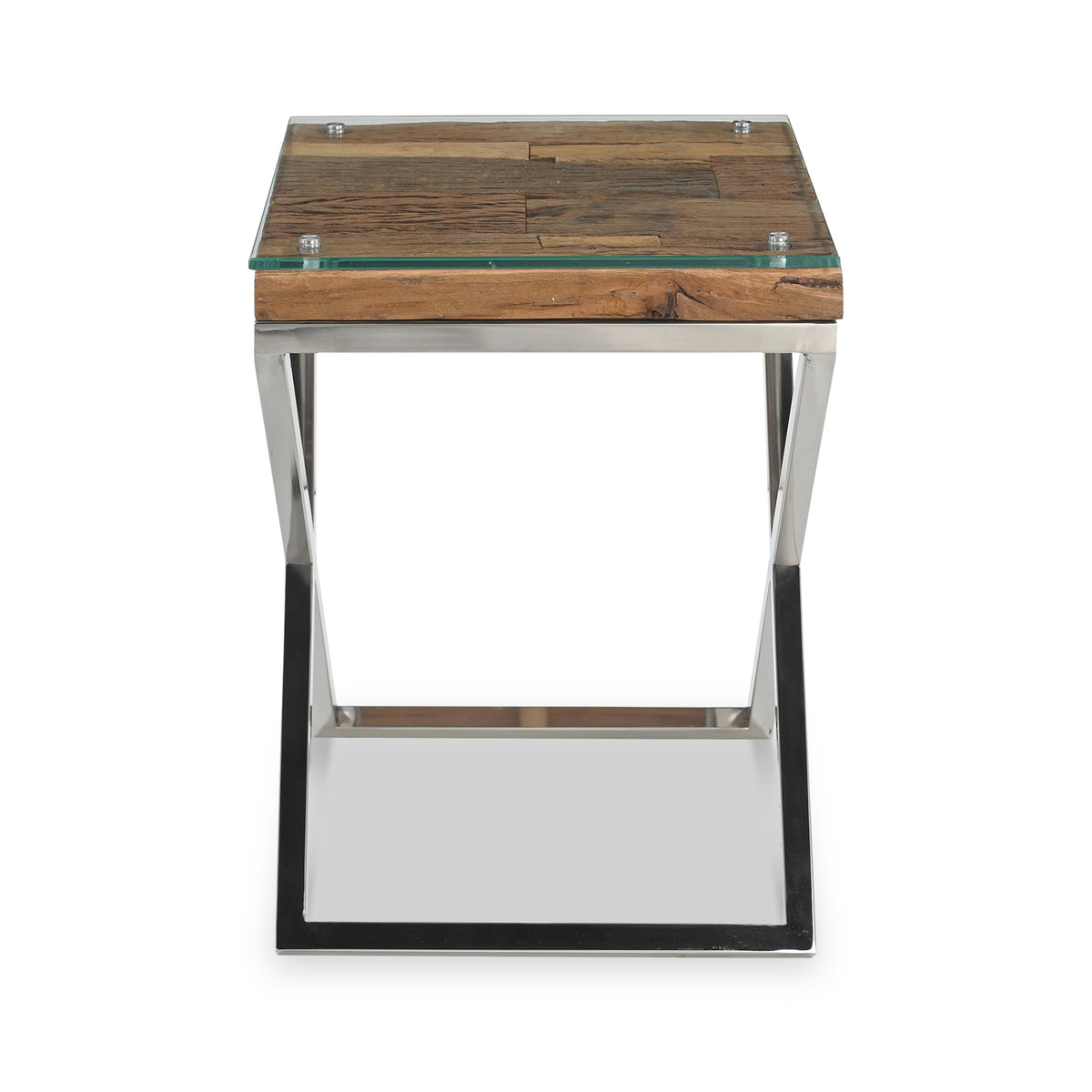 Thatcher Glass Top Reclaimed Wood Side Table from Roseland Furniture