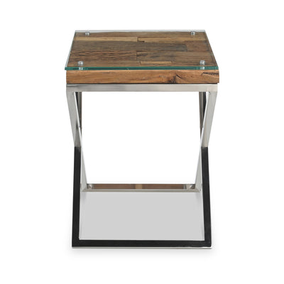 Thatcher Glass Top Reclaimed Wood Side Table