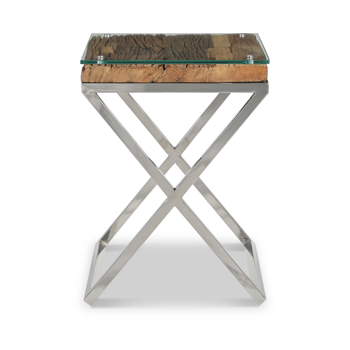 Thatcher Glass Top Reclaimed Wood Side Table from Roseland Furniture