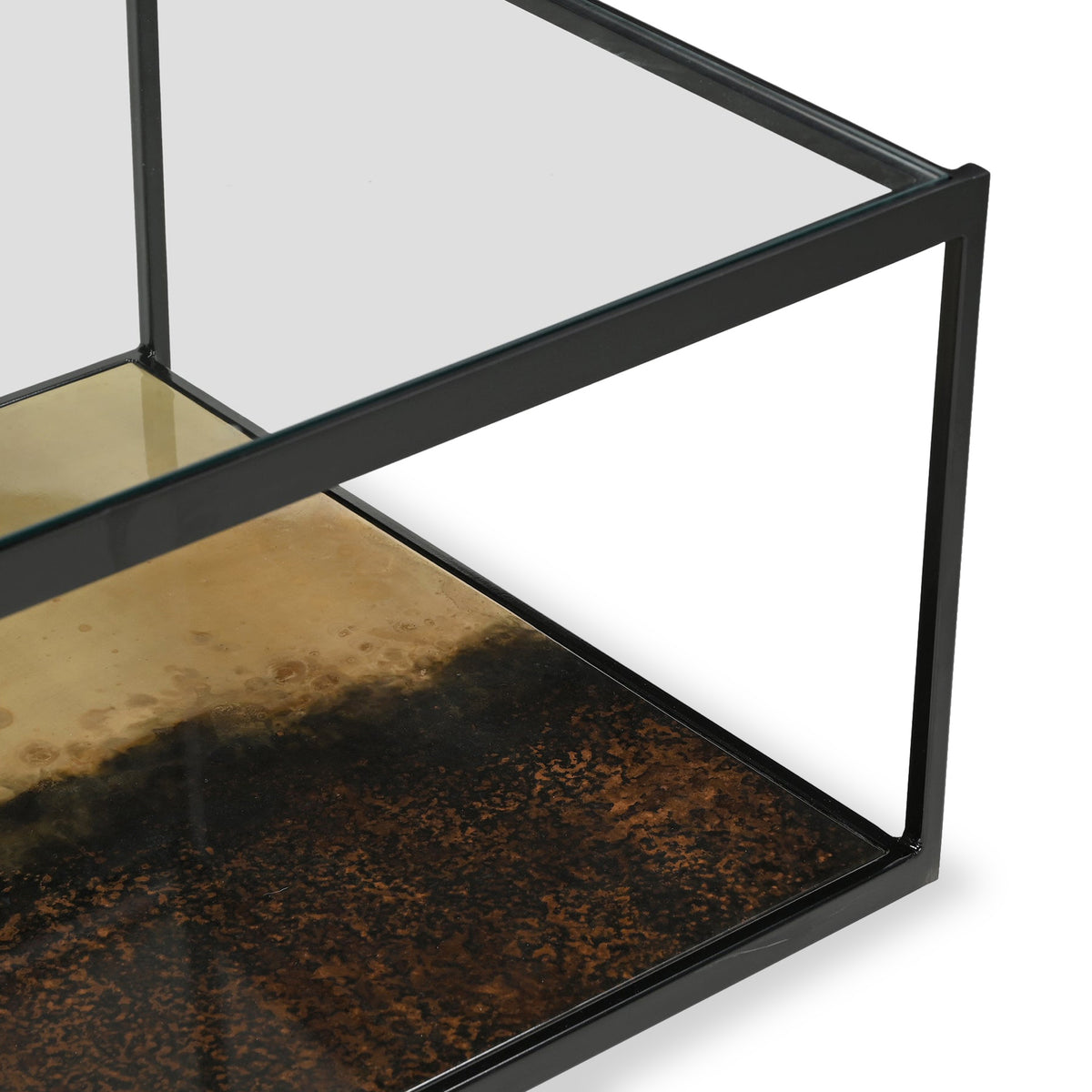 Caspian Glass Top Iron Coffee Table Dims from Roseland Furniture