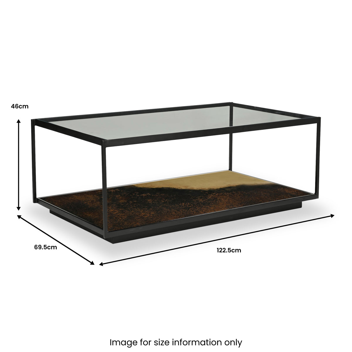 Caspian Glass Top Iron Coffee Table Dims from Roseland Furniture