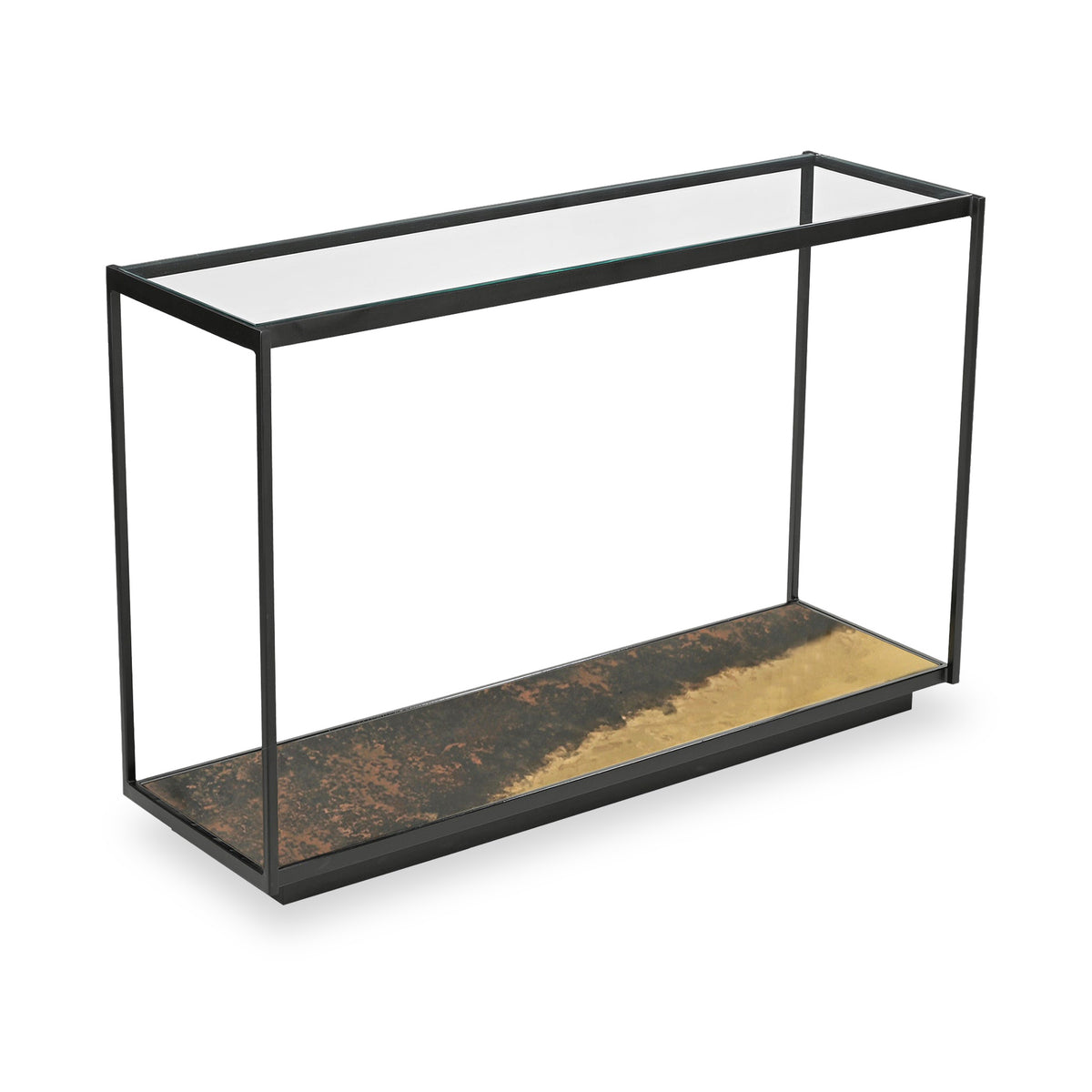 Caspian Glass Top Iron Console Table Close3 from Roseland Furniture