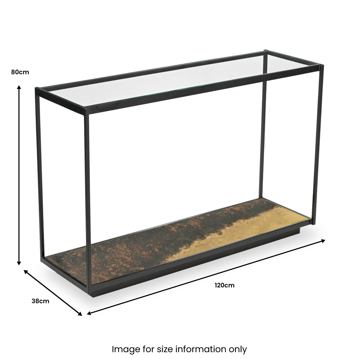 Caspian Glass Top Iron Console Table Close3 from Roseland Furniture