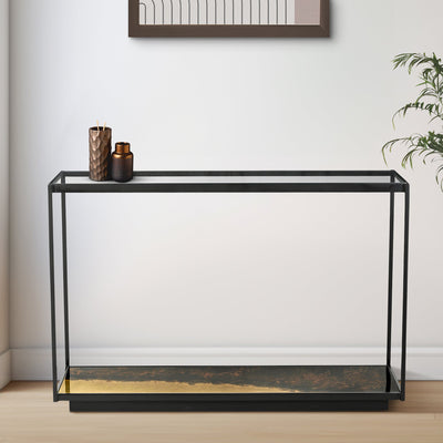 Caspian Glass Top Iron Console Table