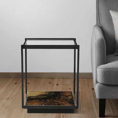 Caspian Glass Top Iron Side Table