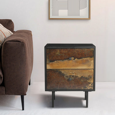 Caspian Iron 2 Drawer Side Table