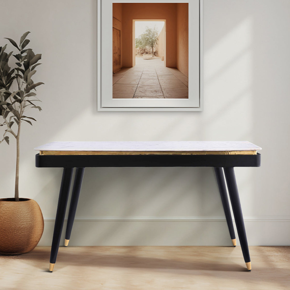 Vittoria Fluted Marble Top Console Table Dims from Roseland Furniture