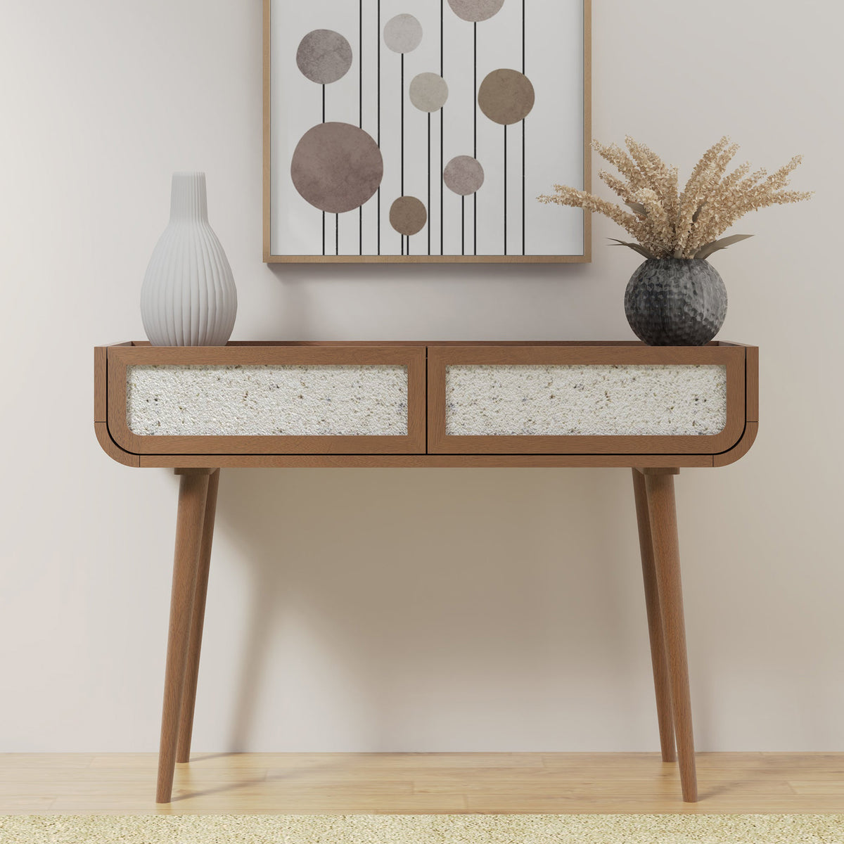 Astrid Textured Stone Inlay Console Table Walnut Front1 from Roseland Furniture