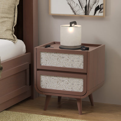 Astrid Textured Stone Inlay 2 Drawer Bedside Table