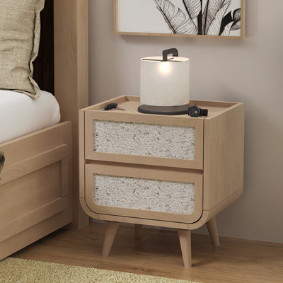 Astrid Textured Stone Inlay 2 Drawer Bedside Table