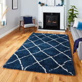 Durham Navy Blue Berber Diamond Shaggy Rug for living room