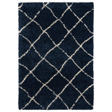 Durham Navy Blue Berber Diamond Shaggy Rug from Roseland Furniture